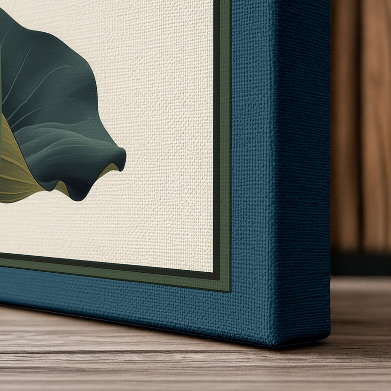 Lotus Bloom Botanical - Wrapped Canvas, 24x16 - 61.0 x 40.6 cm, Teal Border