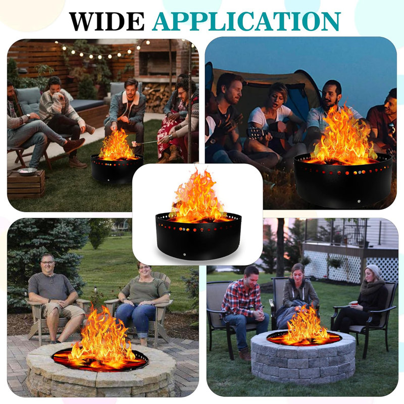 Black Alloy Steel Smokeless Fire Pit Ring with Stone Surround
