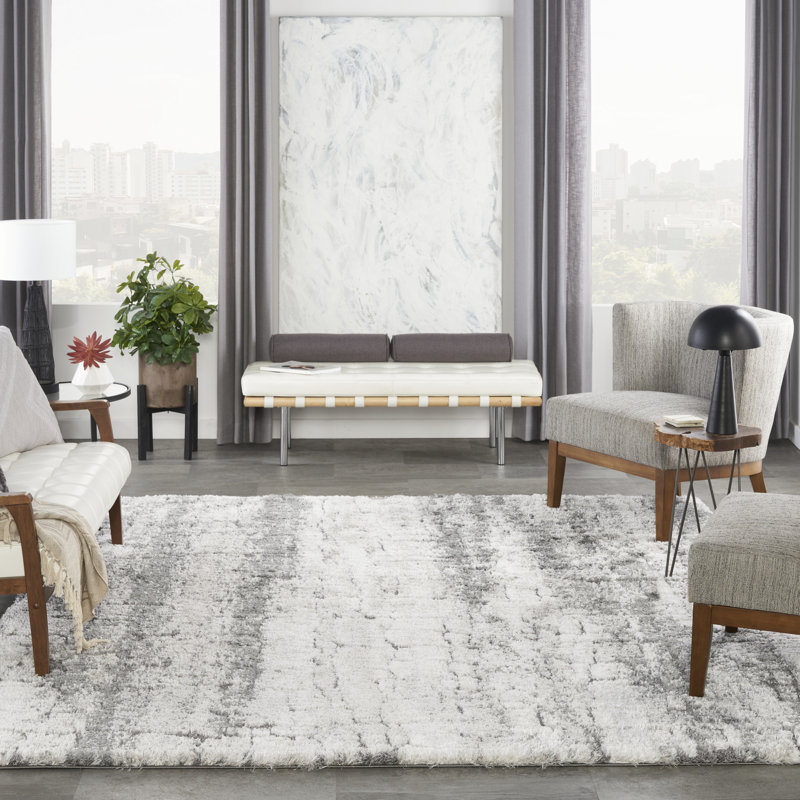 Dreamy Shag Abstract Ivory/Charcoal Area Rug, Rectangle 9' x 12'