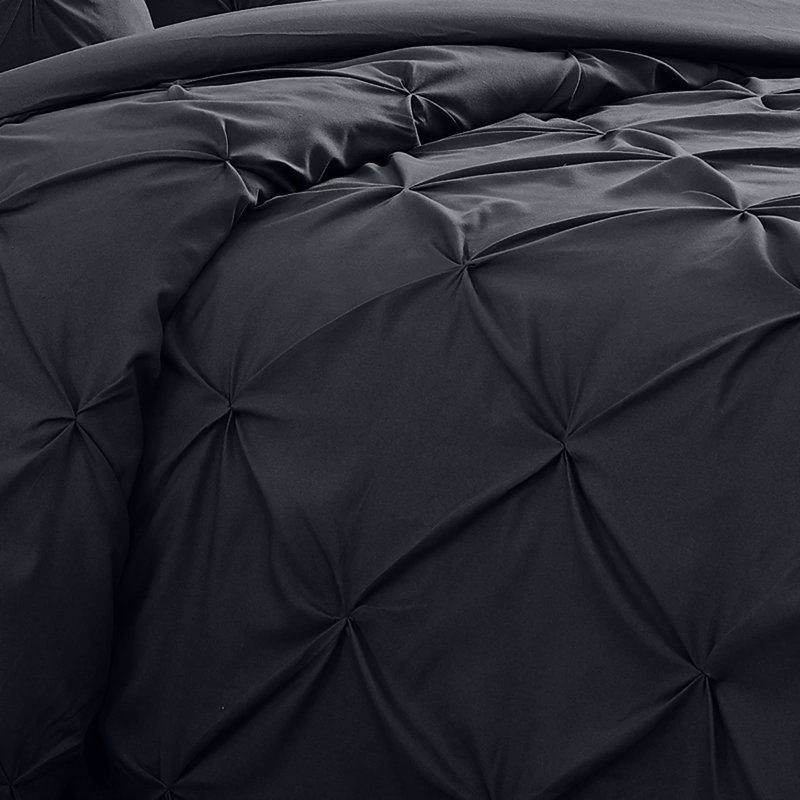  Luxurious Microfiber Pintuck Design Duvet Cover With Pillowcases , Black, Super King Duvet Cover + 2 Standard Pillowcases