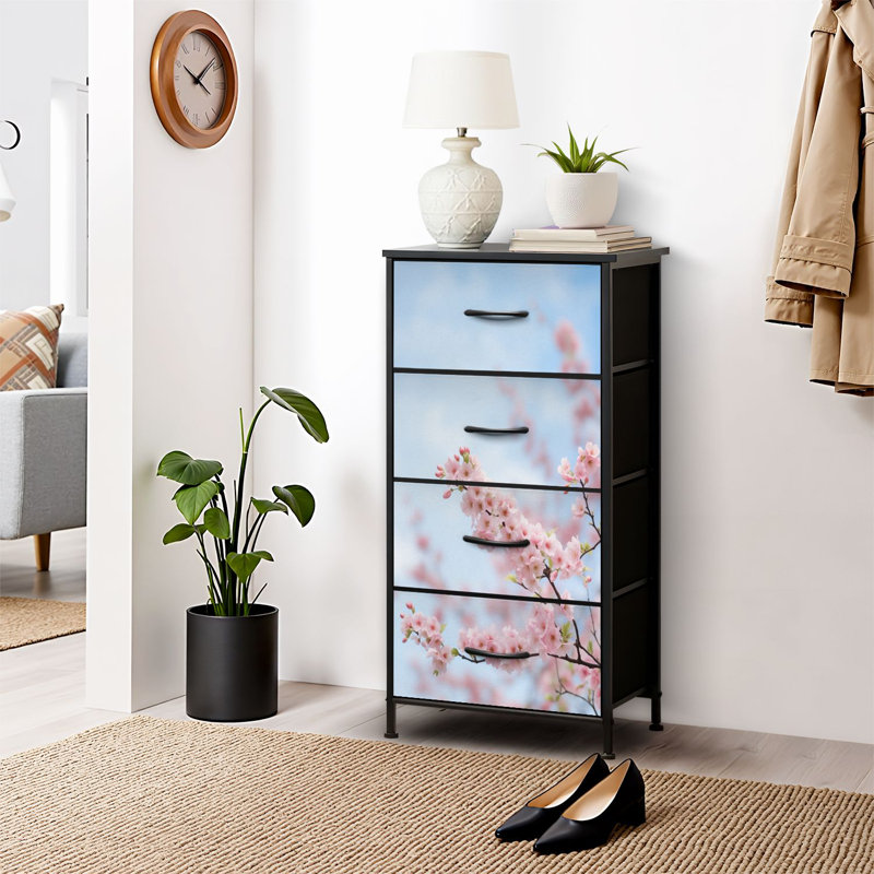 4 Drawer Dresser for Bedroom, Narrow Chest of Drawers, Wooden Top and Study Iron Frame 18"x37.5"-(WxH)