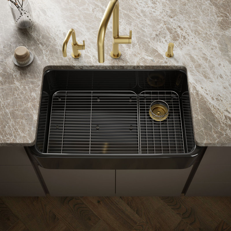 Ironridge 34" Undermount Single-Bowl Farmhouse Cast Iron Kitchen Sink with Apron Front, Black