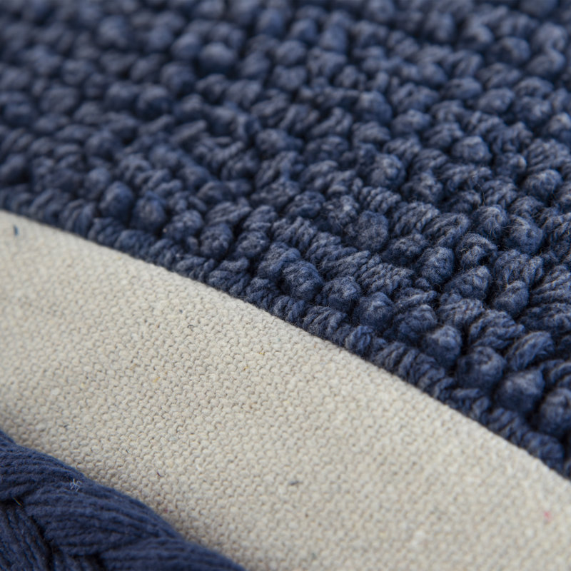 Blue Woven Cotton Rectangular Throw Pillow with Macrame Fringe