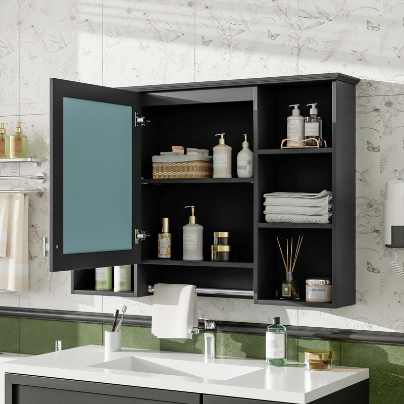 Armoire de toilette murale 42 po 3-en-1, miroir haute définition avec tablette réglable et porte à fermeture en douceur, Noir