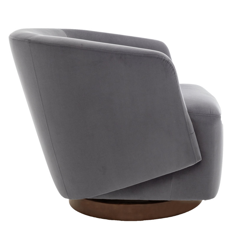 Gray Velvet Swivel Barrel Chair with Wood Base