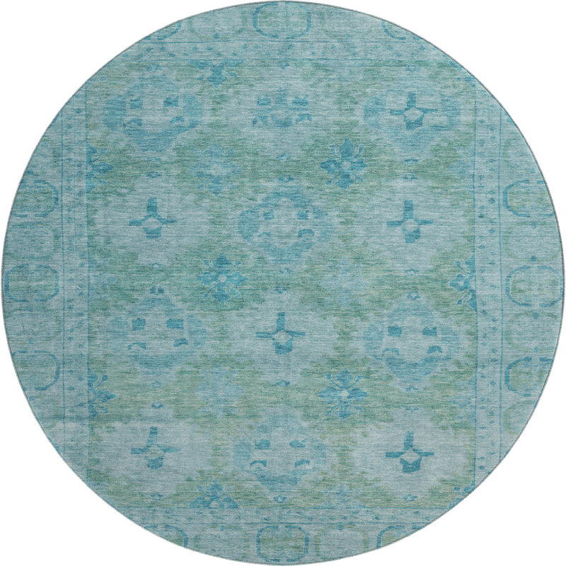 Premium Machine Washable Lubbers AMF1760 Border Rug, Round 8'