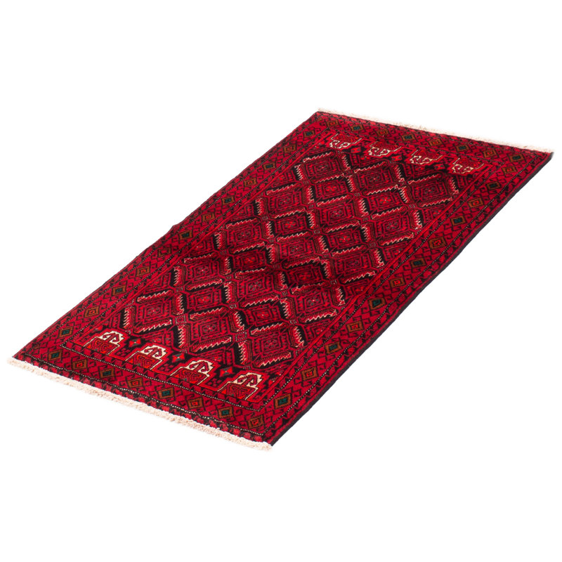 Tapis unique en laine noué à la main 3 pi 1 po x 5 pi 1 po nouvel âge Hartshorn en rouge / noir / blanc