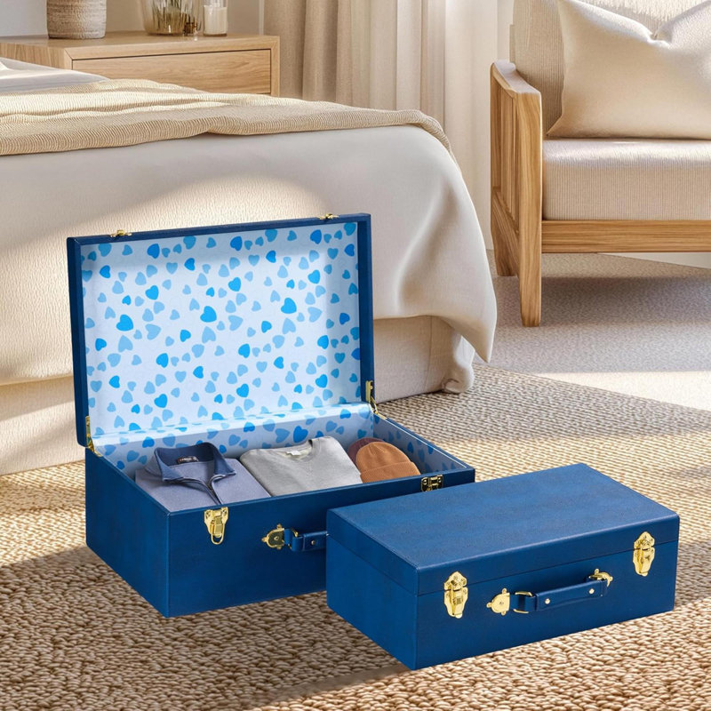 Sagala Set Of 2 Decorative Trunks With Handle Bedroom Organizer Storage Trunk Chests Shagreen Leather Storage Boxes Home Decor