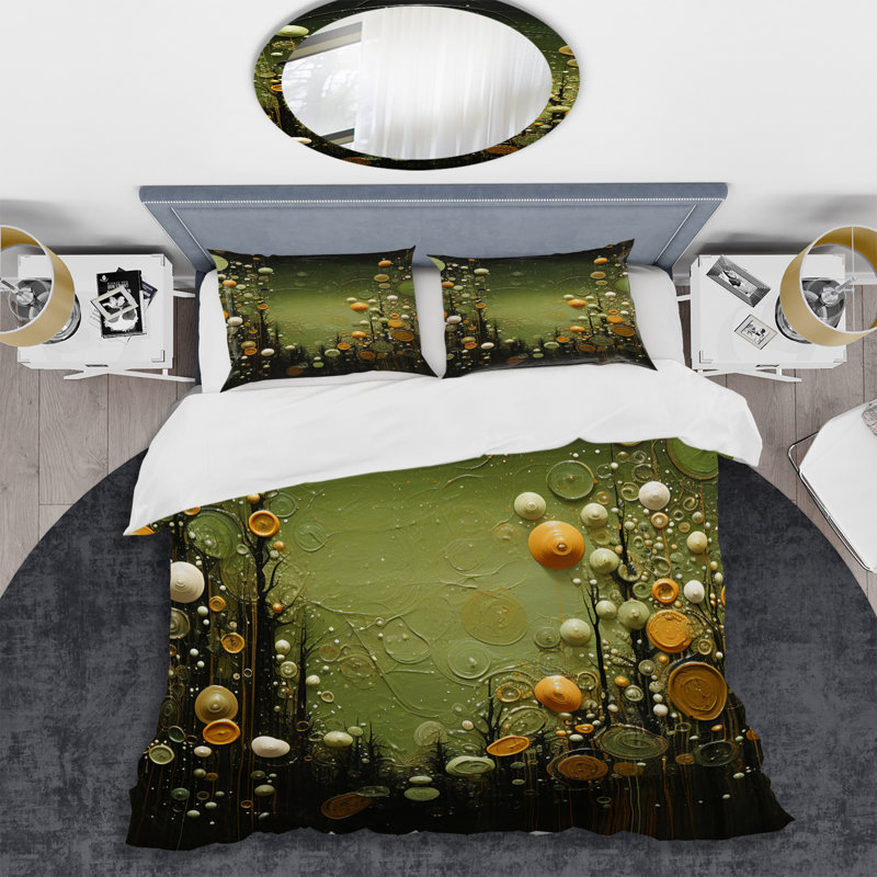 Ensemble de housse de couette vert et jaune à motif de plantes botaniques abstraites 1 - Tachisme