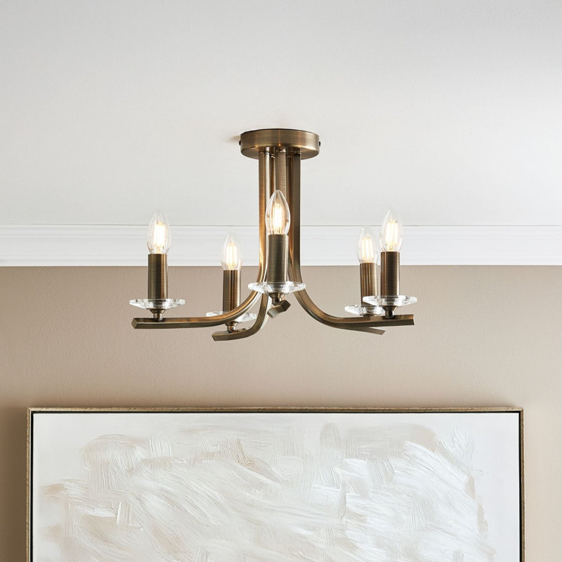 Semi Flush Mount, Antique Brass, 300cm H x 410cm W x 410cm D, 3 Lights
