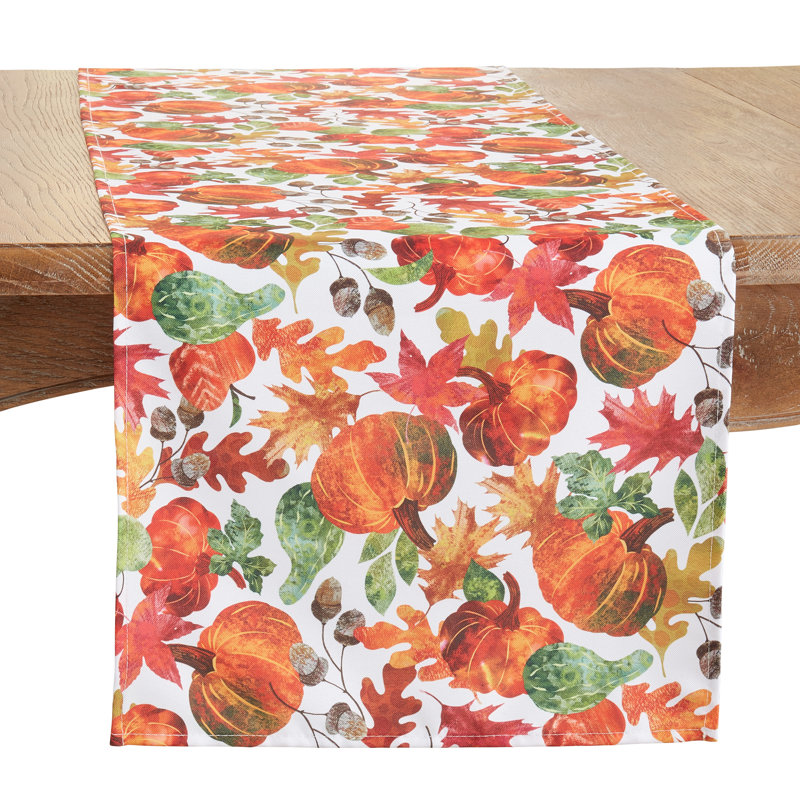 Autumn Pumpkin Foliage Polyester Table Runner 16" x 70"