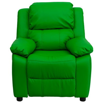 Deluxe Padded Contemporary Kids Recliner with Storage Arms