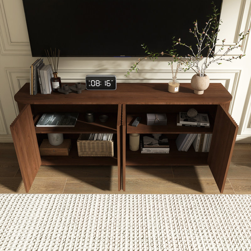 64" Modern TV Stand With Adjustable Shelves, Walnut