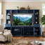 Meuble télé avec tablettes réglables pour téléviseur de 75 po ou moins, panneau de particules bleu-129468700