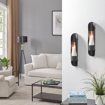 Metal and Glass Wall Sconce Candle Holder Set