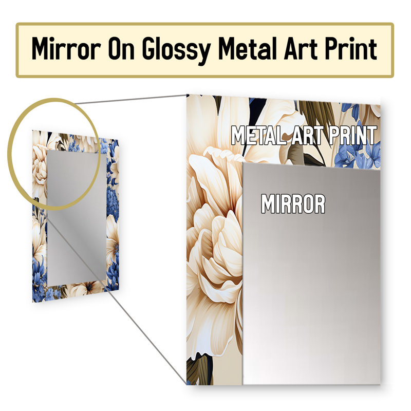 Chaselynn, bleu cobalt, Renaissance, motif victorien - miroir mural floral, miroir décoratif floral, impression d'art en métal