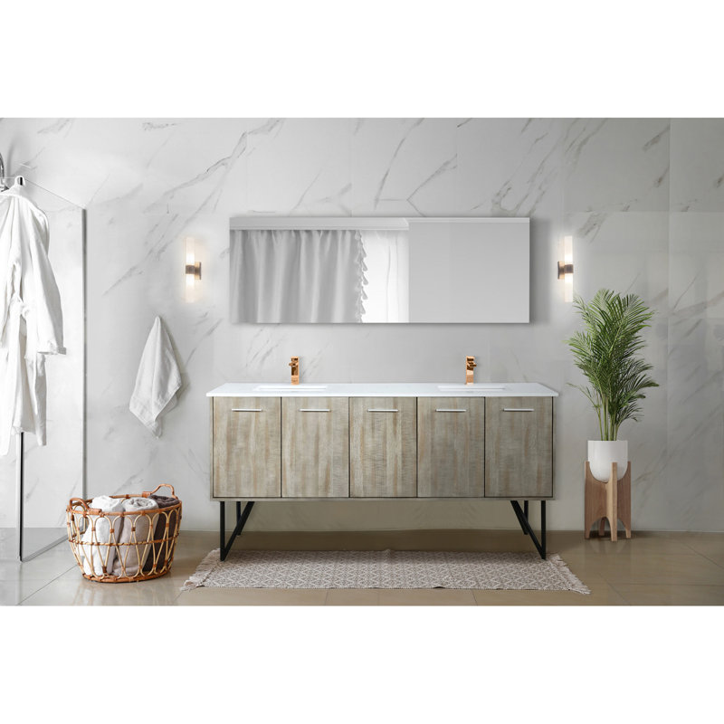 Rustic Acacia Double Bath Vanity, Faucet Set, 36.63" H x 72" W x 20.25" D,  White Quartz/Rose Gold/Beige