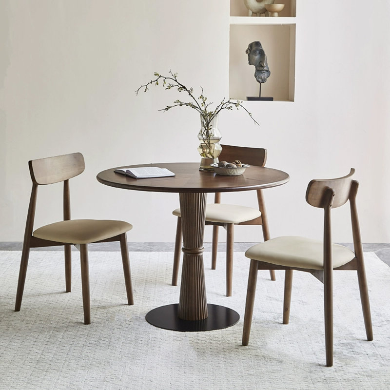 Walnut Round Solid Wood Dining table, 29.53"H x 39.37"L x 39.37"W