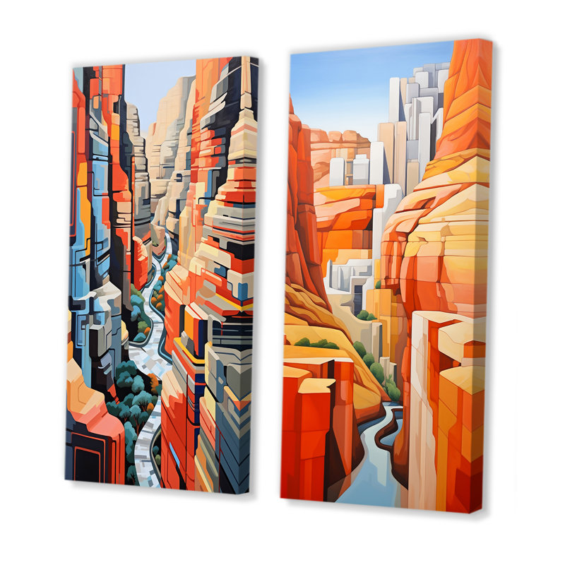 Canyon de Stijl inspiré Lansdcape - ensemble de 2 décorations murales Canyon, H 32 po x l 33 po, Toile tendue