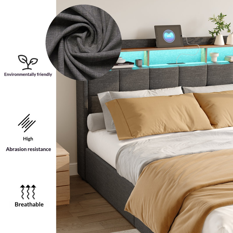 Storage Bed, European Double (140 x 200 cm), Grey