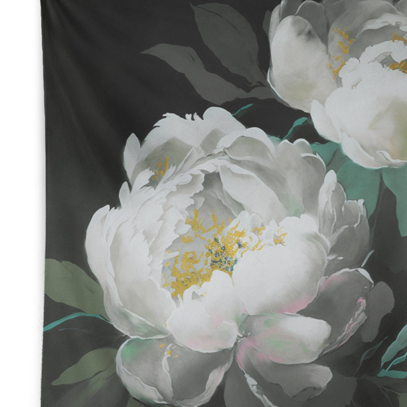 Tapisserie pivoine blanche en polyester IV, H 32 po x l 39 po