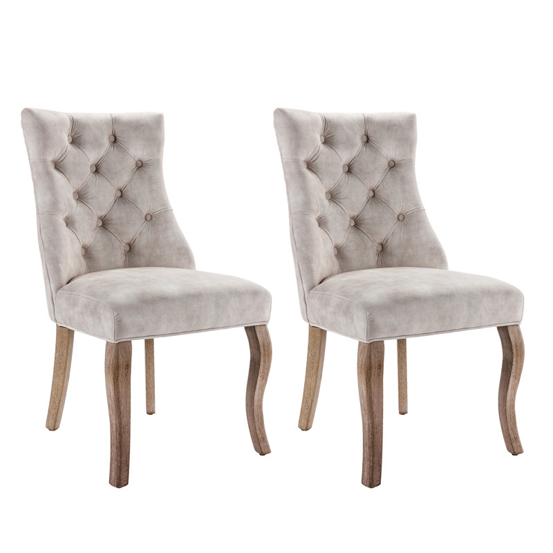 Silsden 52cm H Velvet Upholstered Side Chair, Grey, Brown Wood