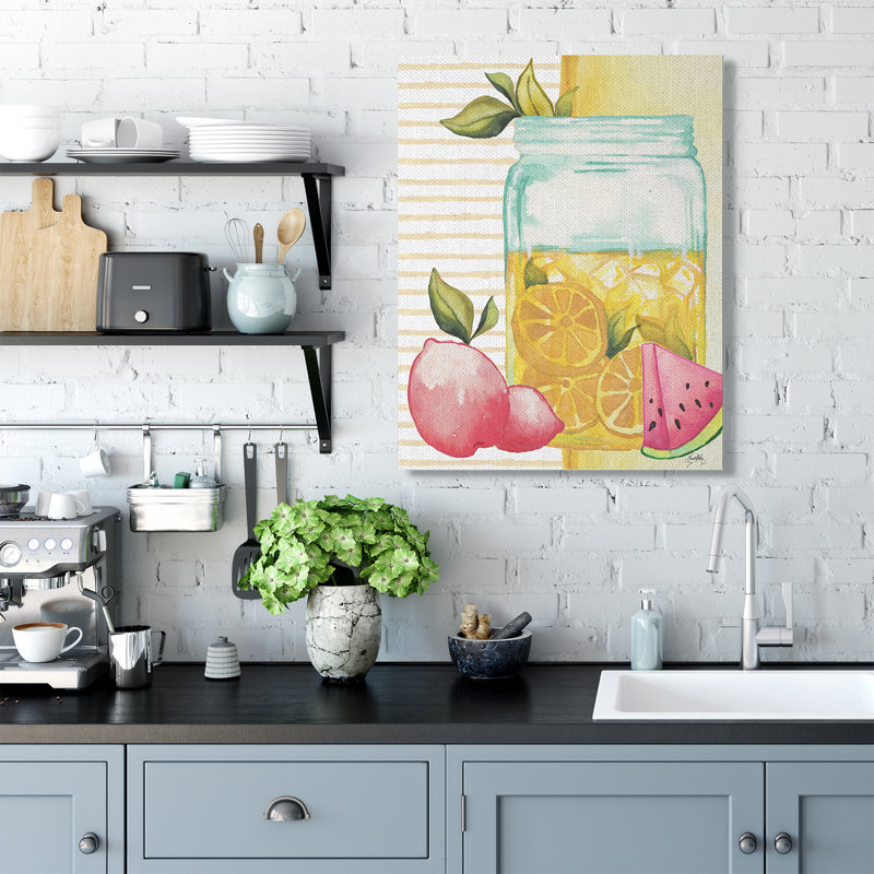 «Iced Lemonade Pitcher Abstract Pink Lemon Fruit» par Elizabeth Medley - impression d'art graphique, Toile tendue