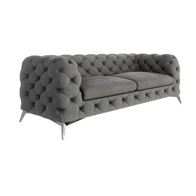 Chesterfield Sofa  3 Seater with Silver Metal Legs