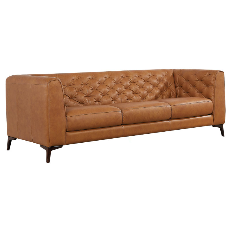 Canapé à accoudoirs en cuir véritable 90 po Staley, Cuir véritable brun clair