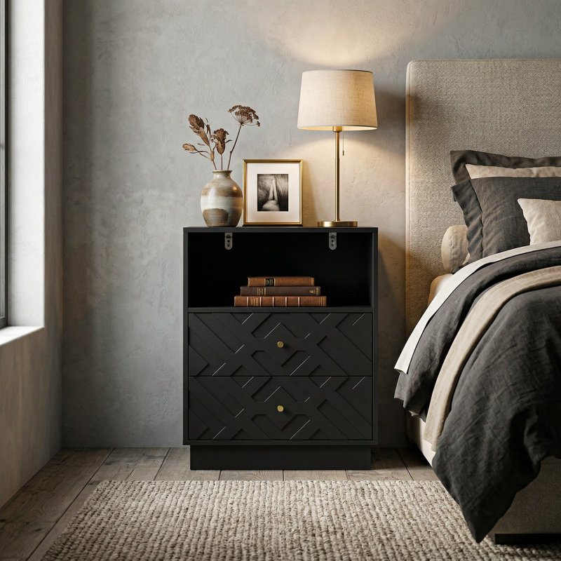 2-Drawer 1-Shelf Nightstand With Modern Design