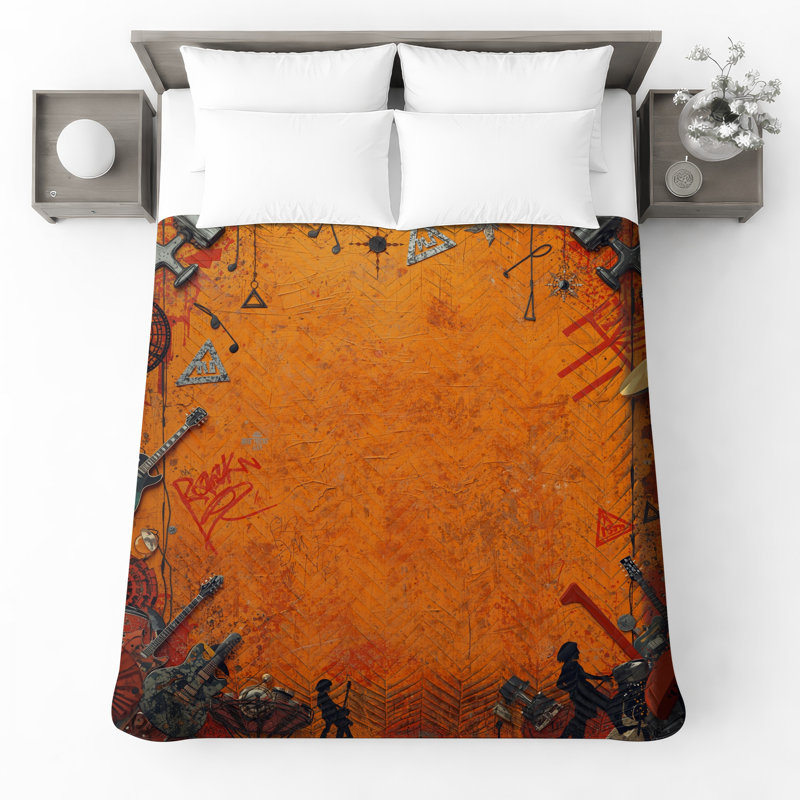 Couvre-lit matelassé orange Grange Music Collage toutes tailles, Très grand lit