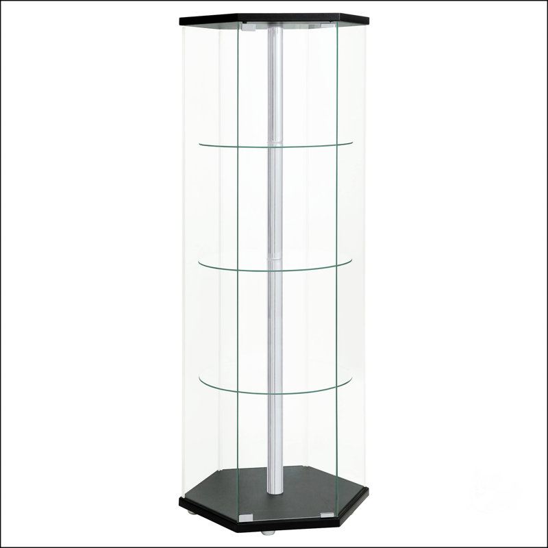 Vitrine noire et chrome en verre à 4 tablettes, Noir