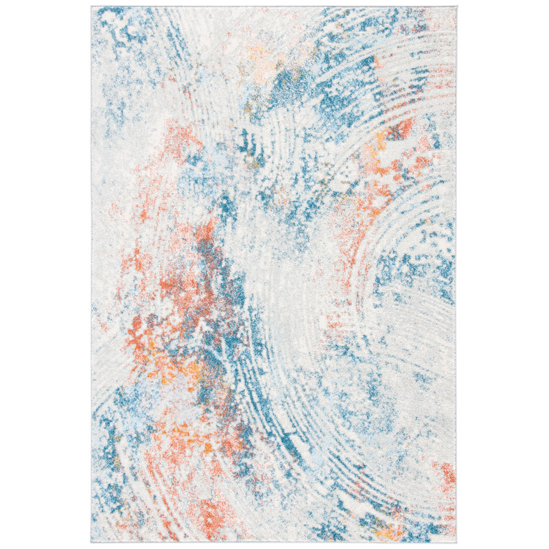 Tapis ivoire / bleu foncé Tulum, Rectangulaire 3 pi x 5 pi