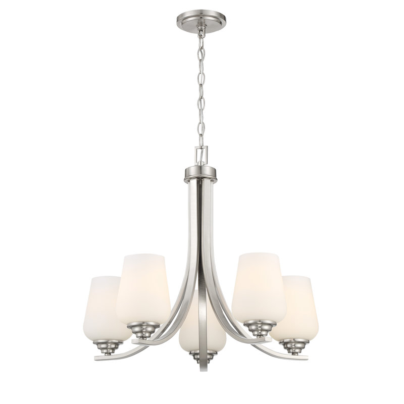 Lustre traditionnel à 5 lumières Arbra, Nickel brossé, Blanc