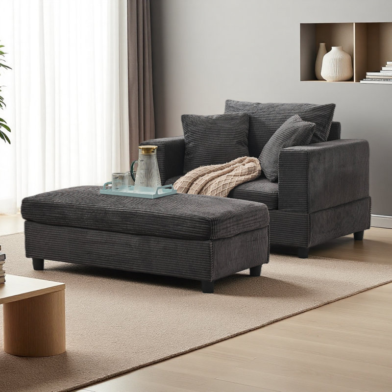 Chaise longue avec repose-pieds amovible et canapé-lit d'appoint rembourré avec coussins, fauteuil rembourré à assise profonde moderne