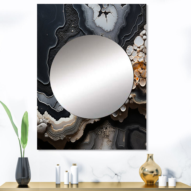 Angustias gris pierre Geode Minimalisme I - miroir spirituel unique en pierre, grand miroir mural traditionnel, impression d'art en métal