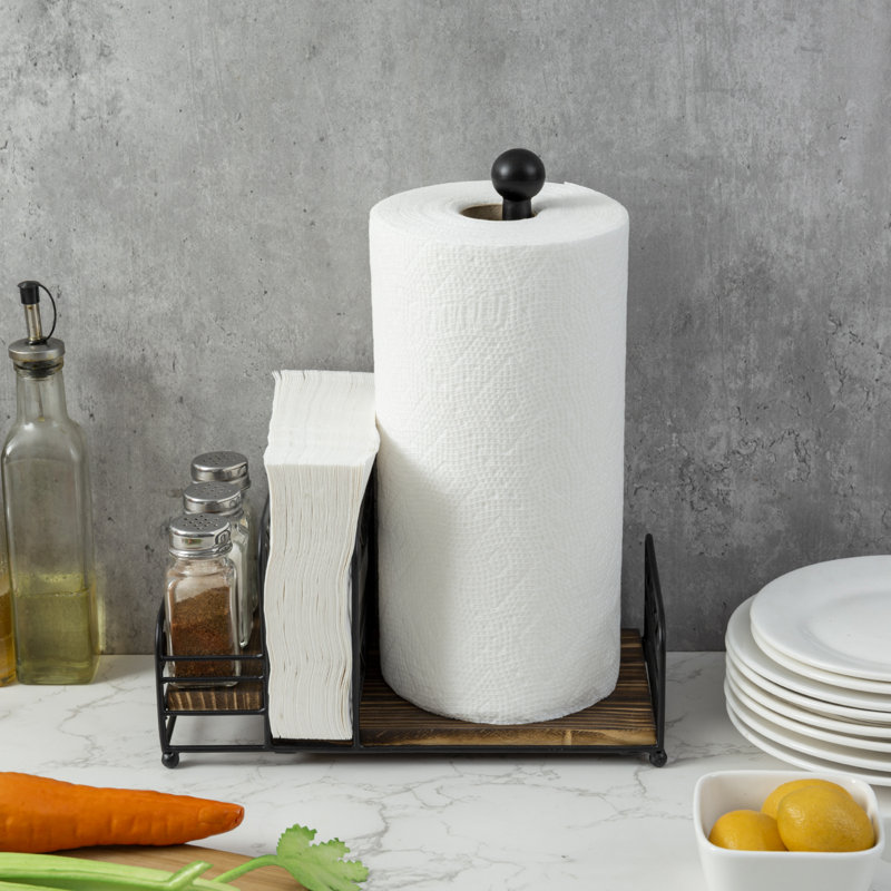 Metal and Solid Wood Paper Towel Holder