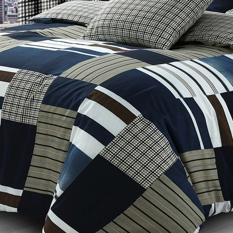 Rasheema Duvet Set, Double - 2 Standard Pillowcases, Navy, Modern Denim Patchwork