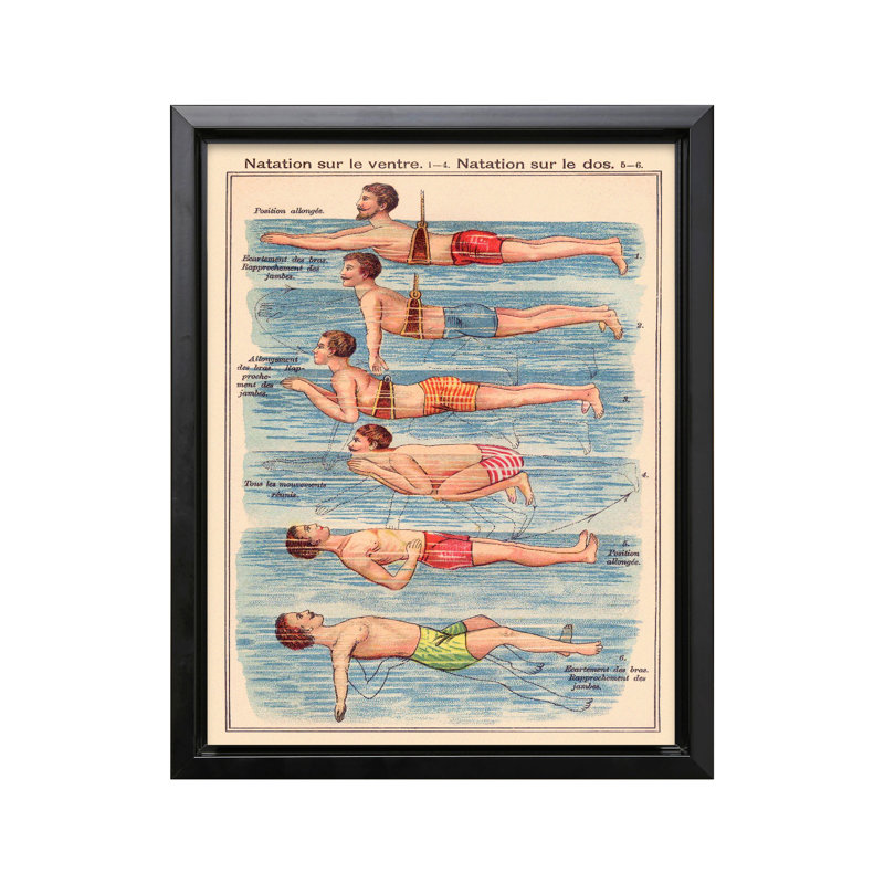 Frederich Eduard Bilz - Natation, Cadre noir, Canevas, H 11 po x l 14 po