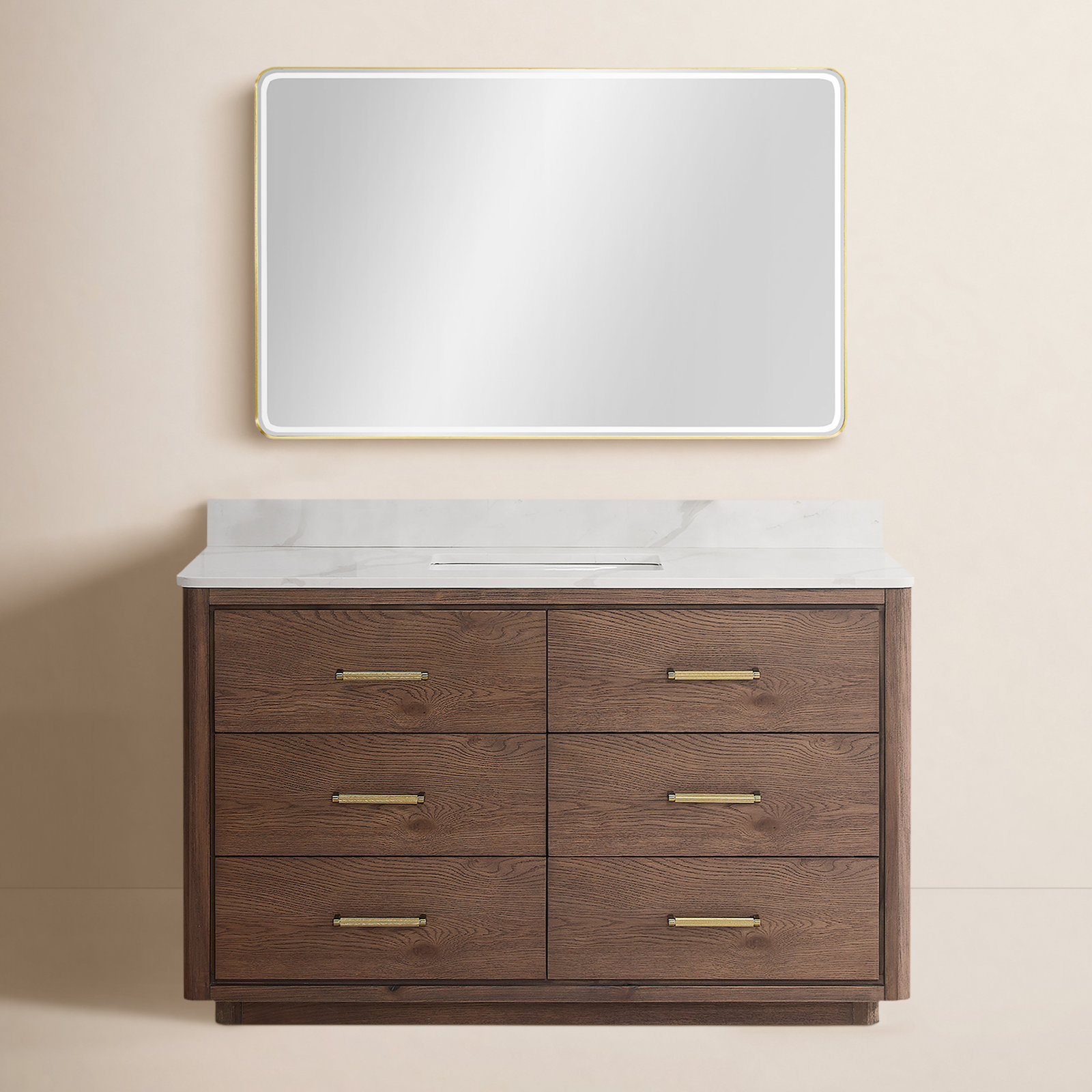 Porto 55'' Single Bathroom Vanity, Dark Brown, Gold