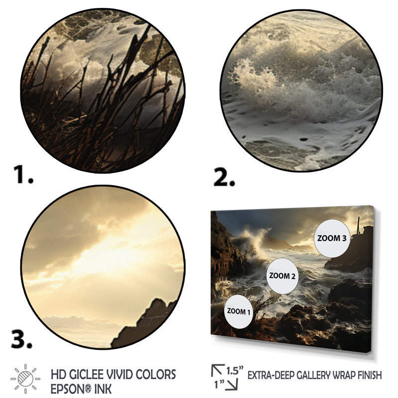 Aliyaan Beach Storm Symphony II sur impression sur toile, Cadre flottant blanc, H 34 po x l 44 po x P 1,5 po