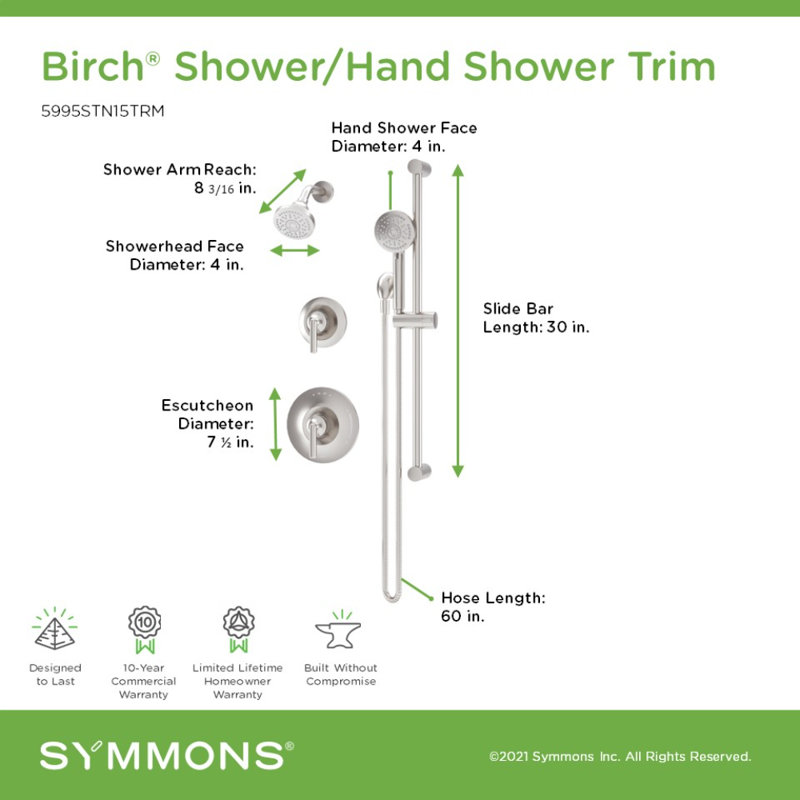 Ensemble de garniture de douche à deux poignées avec douchette Birch HydroMersion, Nickel satiné