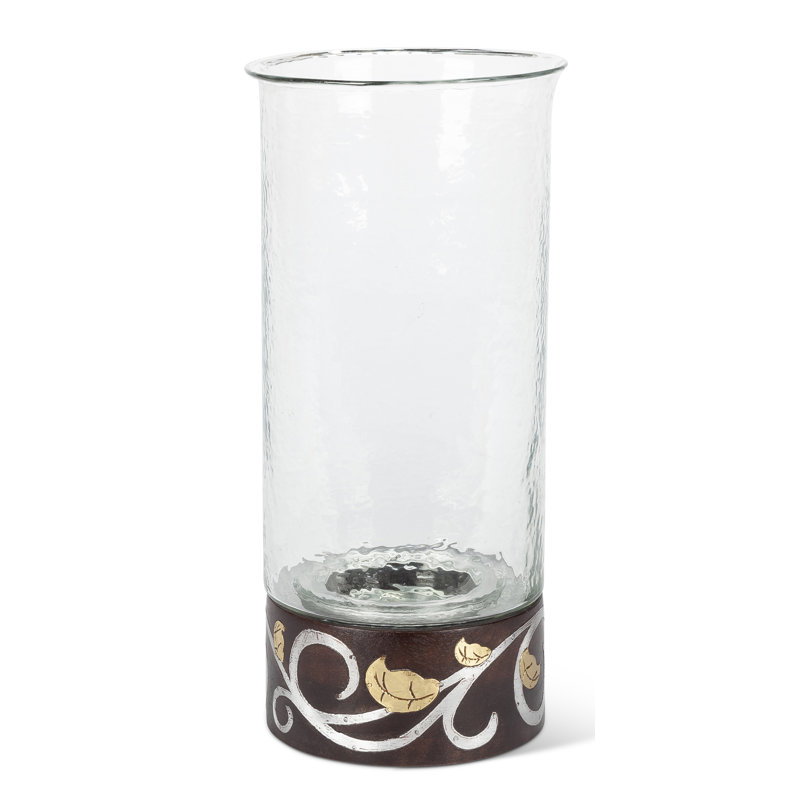 16-Inch Tall Gold Leaf Mango Wood Inlay Candleholder, 20.88" H x 18.25" W x 16" D