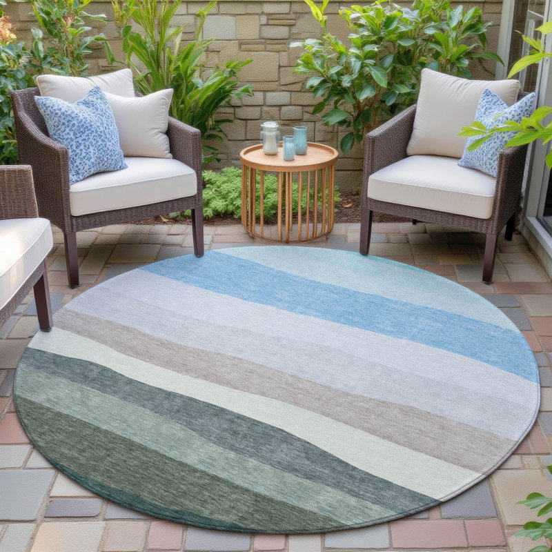 Machine Washable Indoor/Outdoor Xhevrie Green Rug, Round 8'
