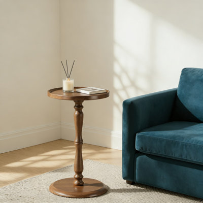 Round Side Table With Tray Top And Stable Pedestal Base, Waterproof And Spill-Proof Design, Modern End Table For Living Room, Bedroom, And Small Spaces