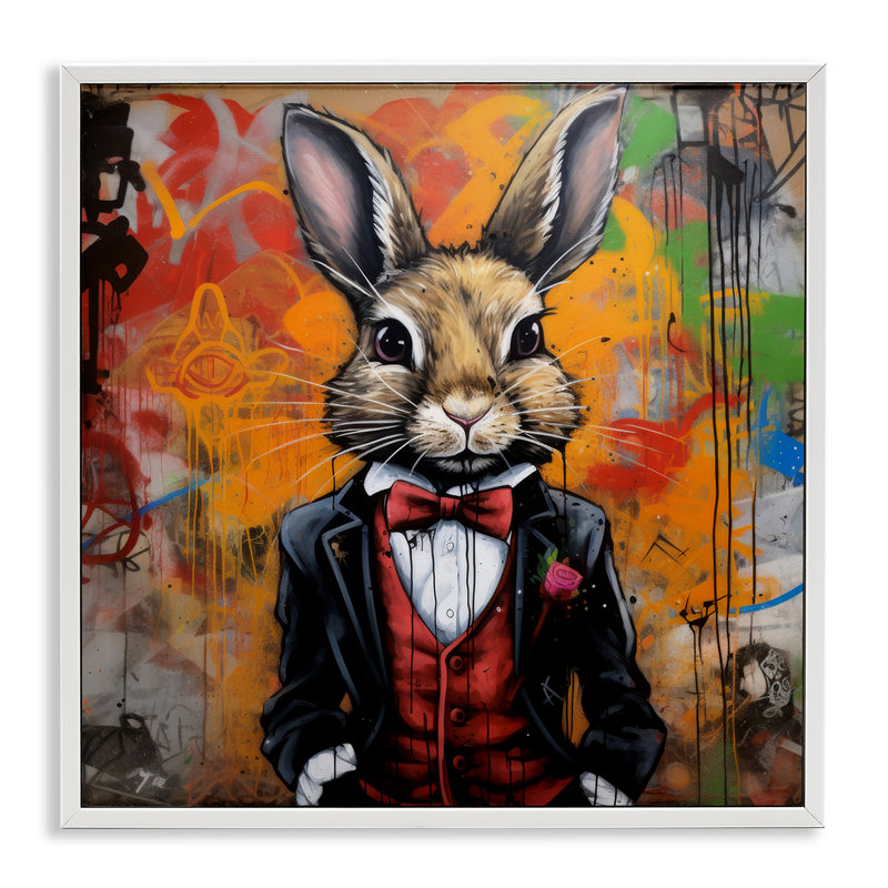 «Urban Graffiti Rabbit», estampe numérique par Lazar Studio, Giclée encadrée blanc bord de mer, H 24 po x l 24 po