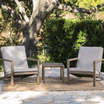 Mobilier d'extérieur 3 pièces - coussins d'eau pratiques, structure à patine brune, bois massif, beige, hauteur confortable de 29,53 po x 29,53 po