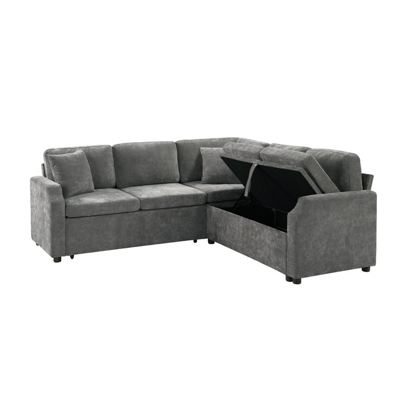 Canapé modulaire Canapé-lit modulaire en L de 81,9 po avec canapé-lit et compartiment de rangement dissimulé, Gris chenille