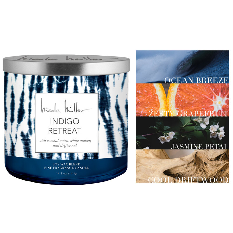 Bougie parfumée avec support en verre, Bleu ; blanc