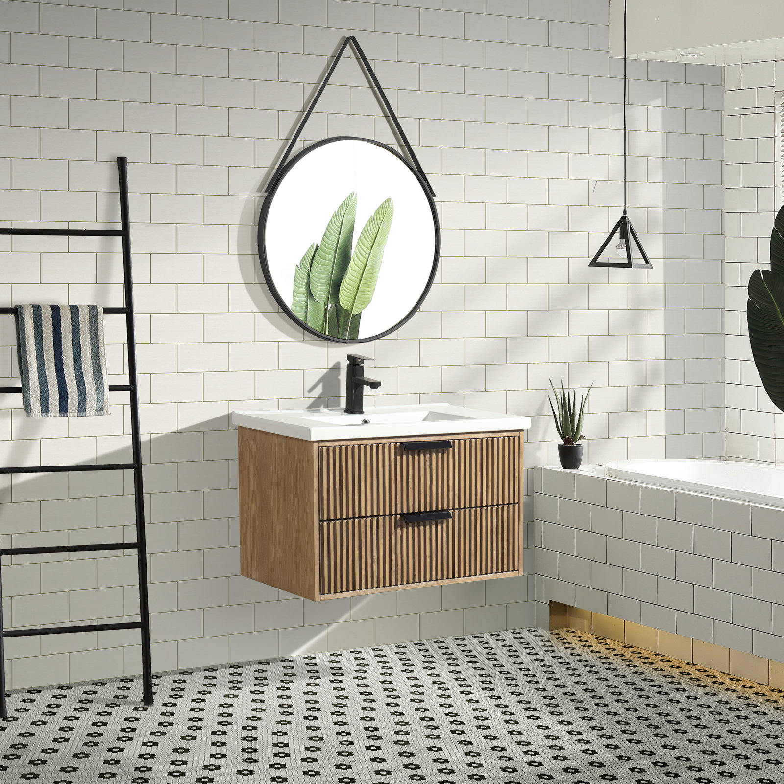 Anelie 30'' Single Bathroom Vanity, Weathered Fir, Matte Black